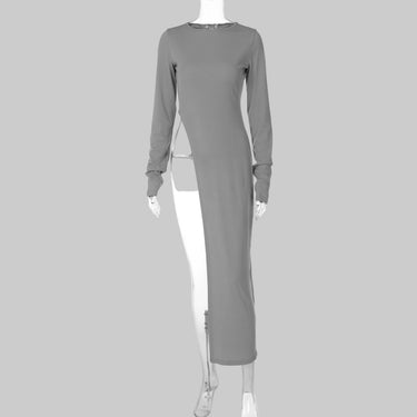 Neutral Winter Women Clothing Personality High Slit round Neck Long Sleeve Sexy Slim Solid Color Top